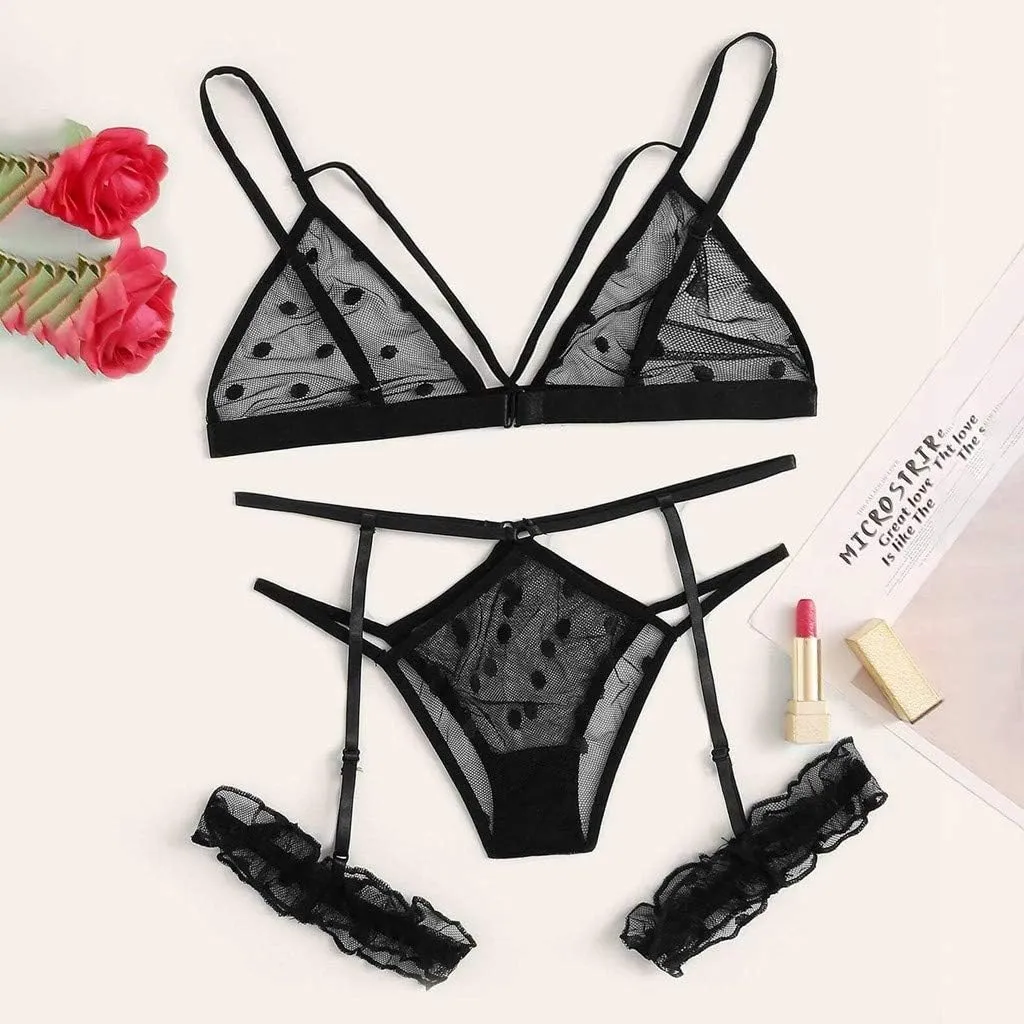 Lingerie For Women Sexy 2 Piece Set Sheer Bra and Panty Floral Lace Mesh Sleepwear Bralette G-String Underwear