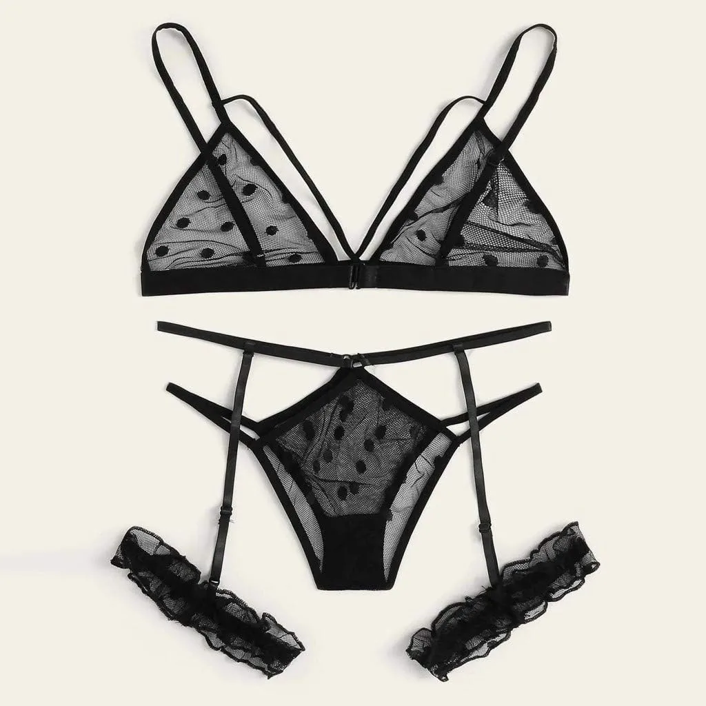 Lingerie For Women Sexy 2 Piece Set Sheer Bra and Panty Floral Lace Mesh Sleepwear Bralette G-String Underwear