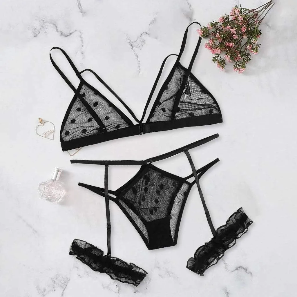 Lingerie For Women Sexy 2 Piece Set Sheer Bra and Panty Floral Lace Mesh Sleepwear Bralette G-String Underwear