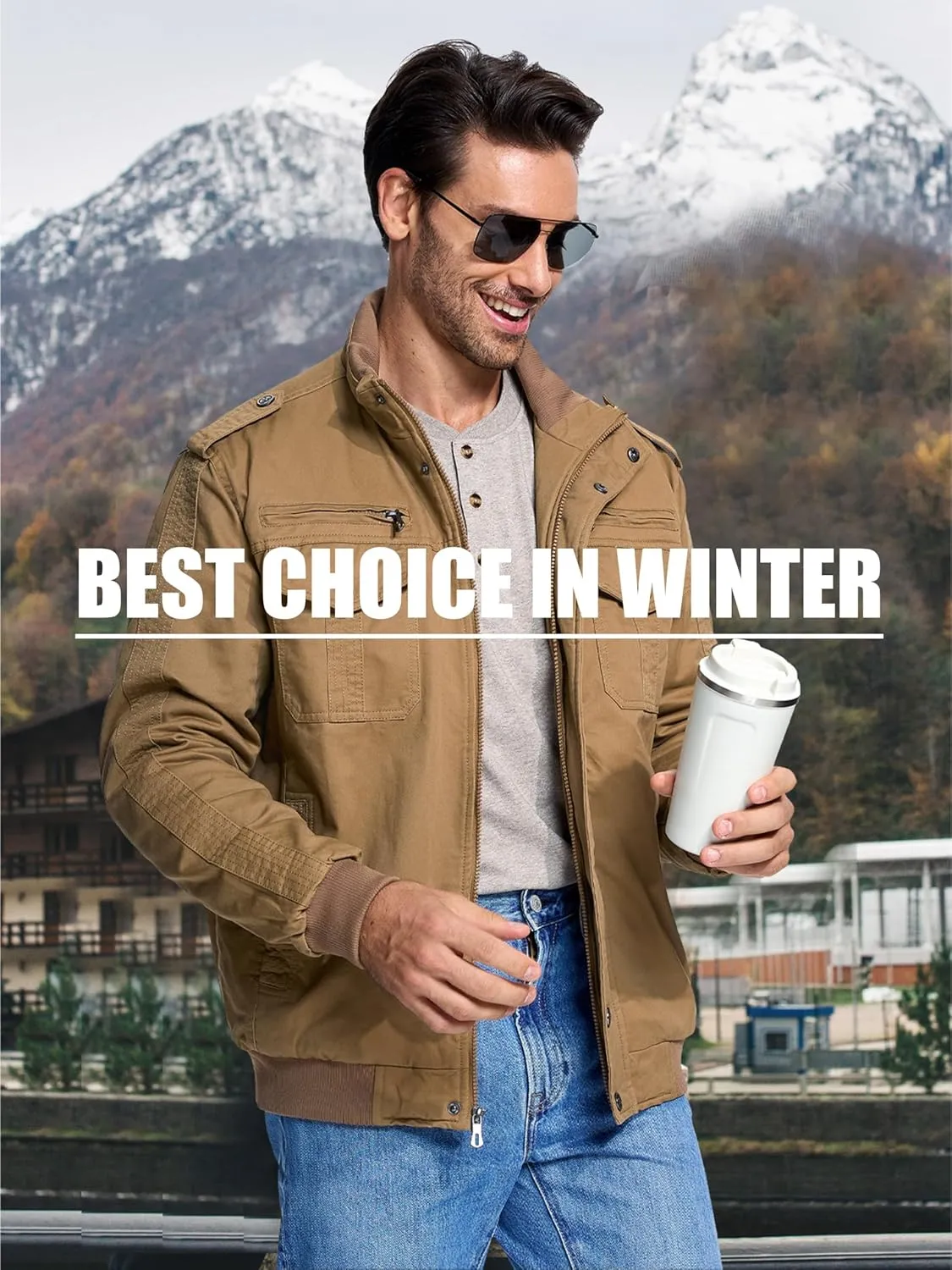 MAGCOMSEN Winter Jackets For Men Fleece Lined Coat Cotton Thermal Jacket Trucker Field Hiking Jackets Canvas Work Jacket