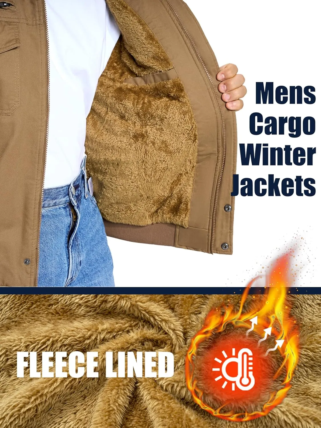 MAGCOMSEN Winter Jackets For Men Fleece Lined Coat Cotton Thermal Jacket Trucker Field Hiking Jackets Canvas Work Jacket