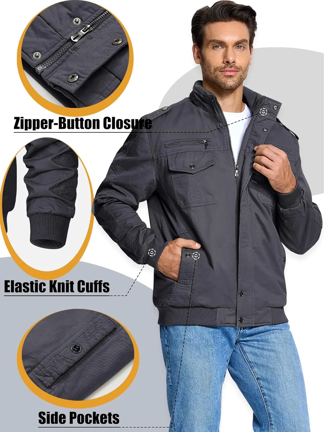 MAGCOMSEN Winter Jackets For Men Fleece Lined Coat Cotton Thermal Jacket Trucker Field Hiking Jackets Canvas Work Jacket