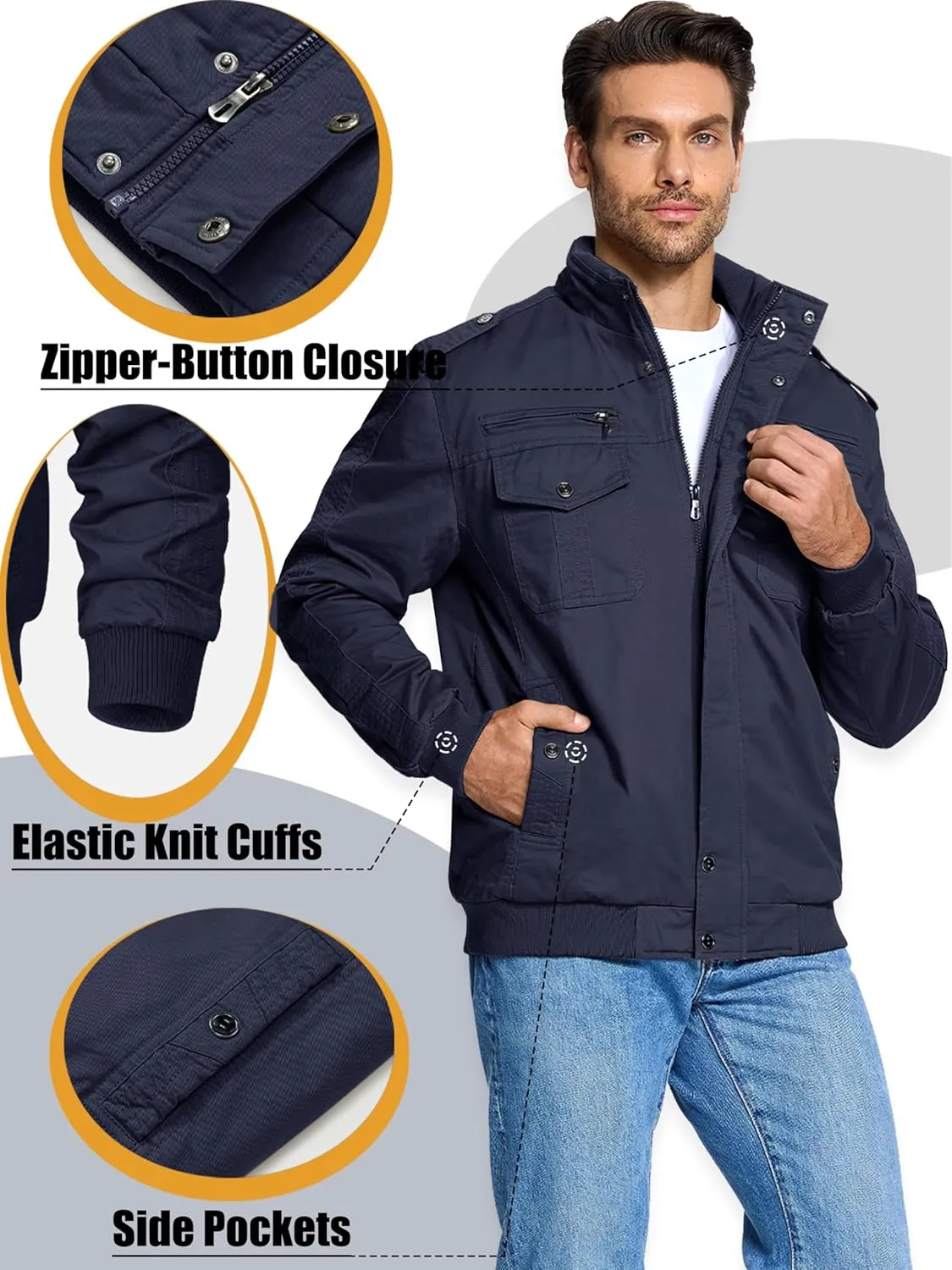 MAGCOMSEN Winter Jackets For Men Fleece Lined Coat Cotton Thermal Jacket Trucker Field Hiking Jackets Canvas Work Jacket