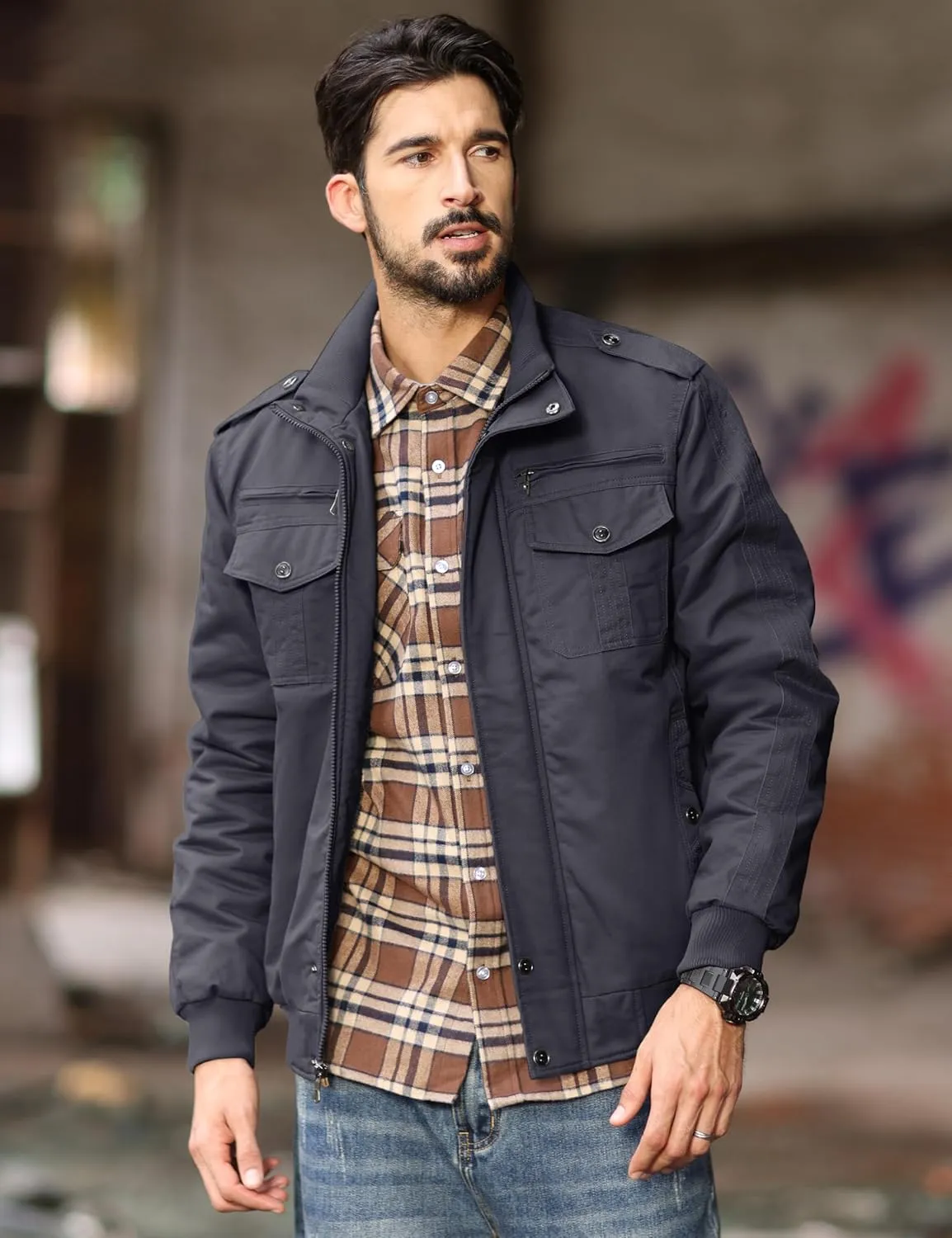 MAGCOMSEN Winter Jackets For Men Fleece Lined Coat Cotton Thermal Jacket Trucker Field Hiking Jackets Canvas Work Jacket