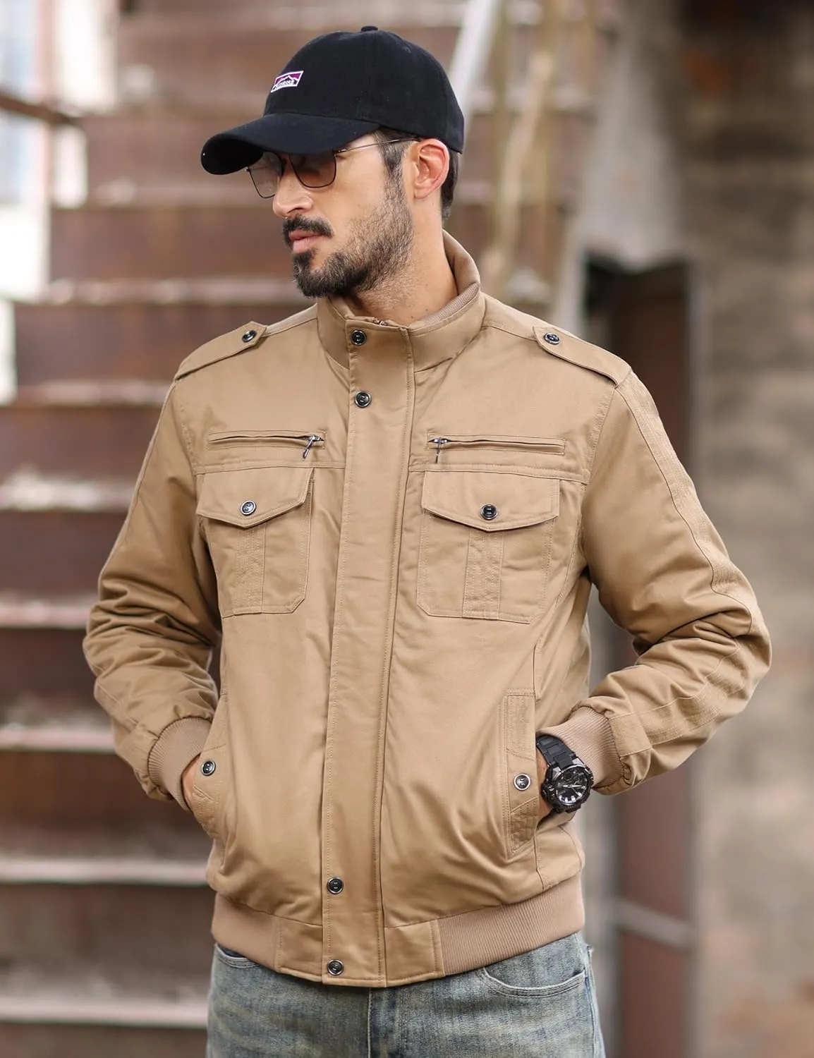 MAGCOMSEN Winter Jackets For Men Fleece Lined Coat Cotton Thermal Jacket Trucker Field Hiking Jackets Canvas Work Jacket