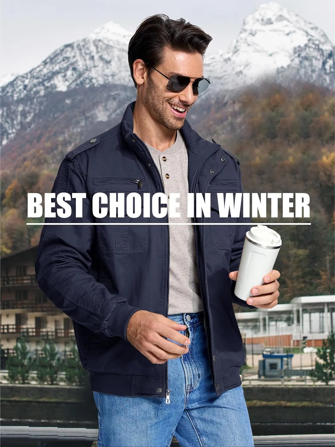MAGCOMSEN Winter Jackets For Men Fleece Lined Coat Cotton Thermal Jacket Trucker Field Hiking Jackets Canvas Work Jacket