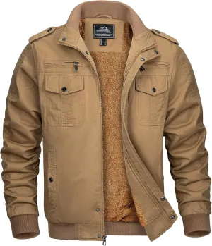 MAGCOMSEN Winter Jackets For Men Fleece Lined Coat Cotton Thermal Jacket Trucker Field Hiking Jackets Canvas Work Jacket