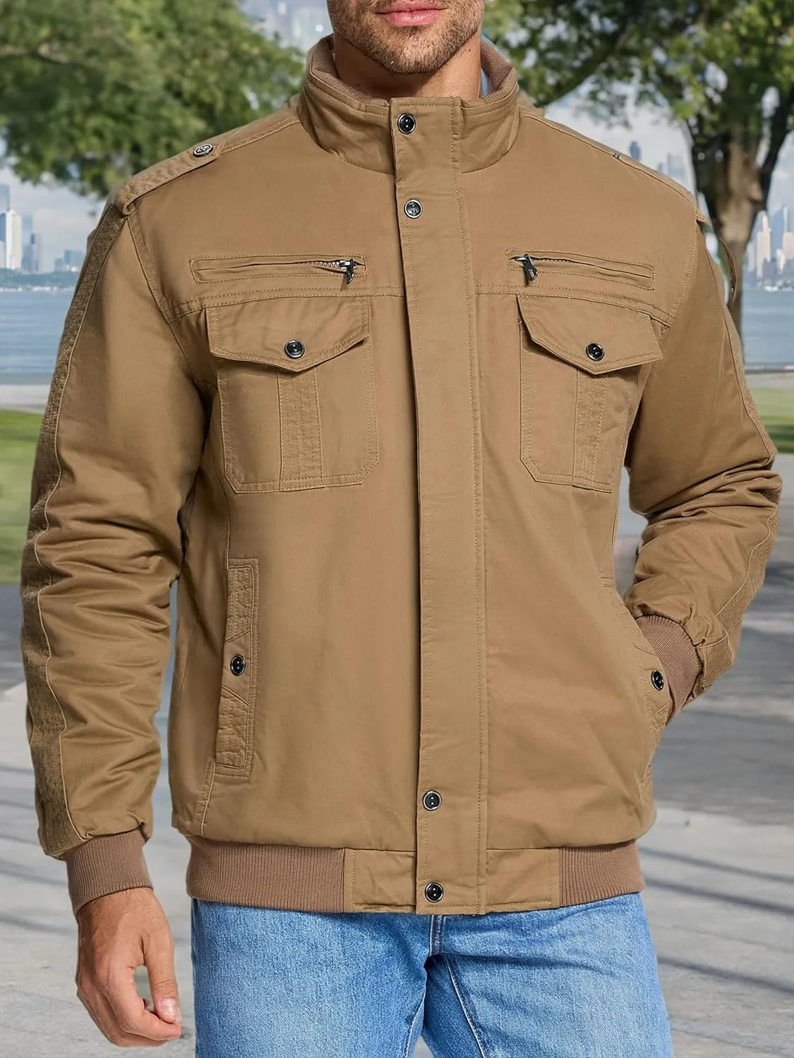 MAGCOMSEN Winter Jackets For Men Fleece Lined Coat Cotton Thermal Jacket Trucker Field Hiking Jackets Canvas Work Jacket