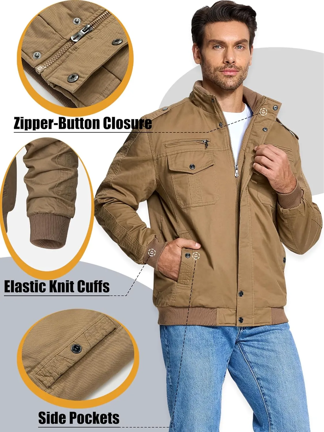 MAGCOMSEN Winter Jackets For Men Fleece Lined Coat Cotton Thermal Jacket Trucker Field Hiking Jackets Canvas Work Jacket