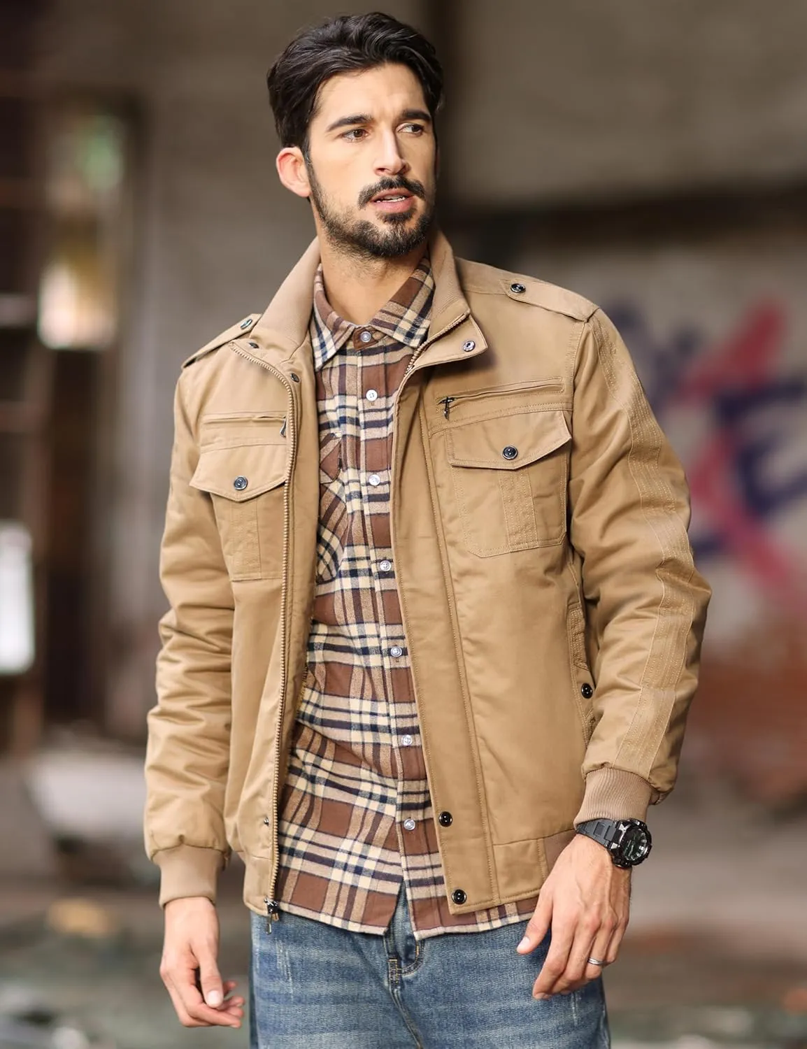 MAGCOMSEN Winter Jackets For Men Fleece Lined Coat Cotton Thermal Jacket Trucker Field Hiking Jackets Canvas Work Jacket