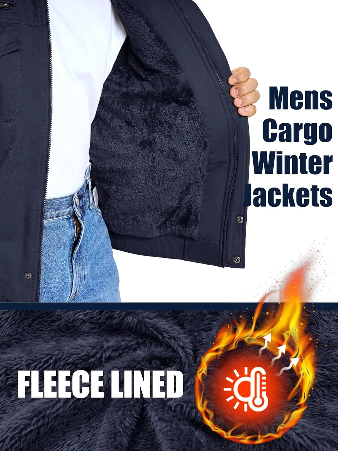 MAGCOMSEN Winter Jackets For Men Fleece Lined Coat Cotton Thermal Jacket Trucker Field Hiking Jackets Canvas Work Jacket
