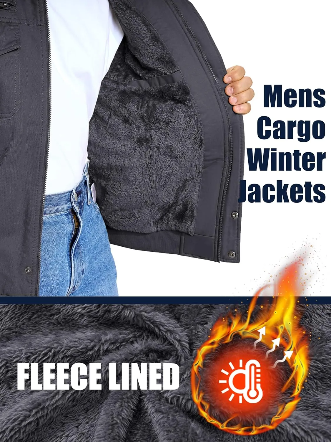 MAGCOMSEN Winter Jackets For Men Fleece Lined Coat Cotton Thermal Jacket Trucker Field Hiking Jackets Canvas Work Jacket