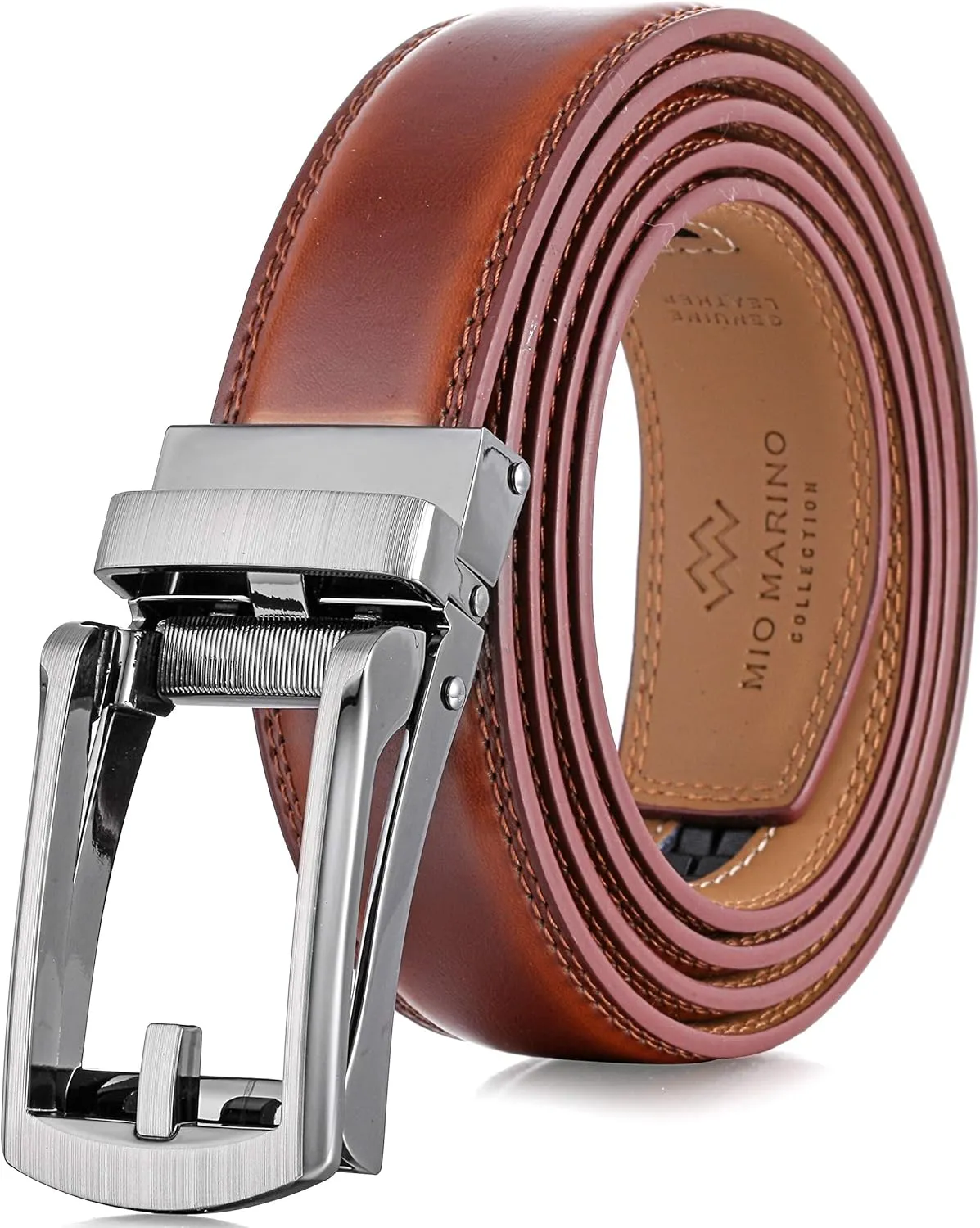 Marino Avenue Mens Genuine Leather Ratchet Dress Belt with Open Linxx Buckle