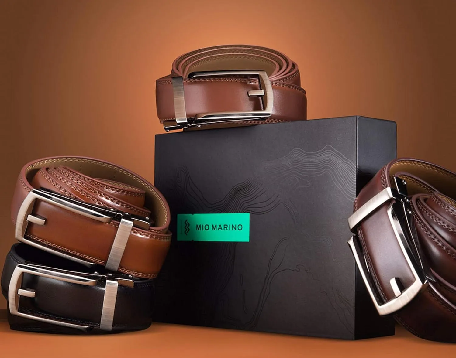 Marino Avenue Mens Genuine Leather Ratchet Dress Belt with Open Linxx Buckle