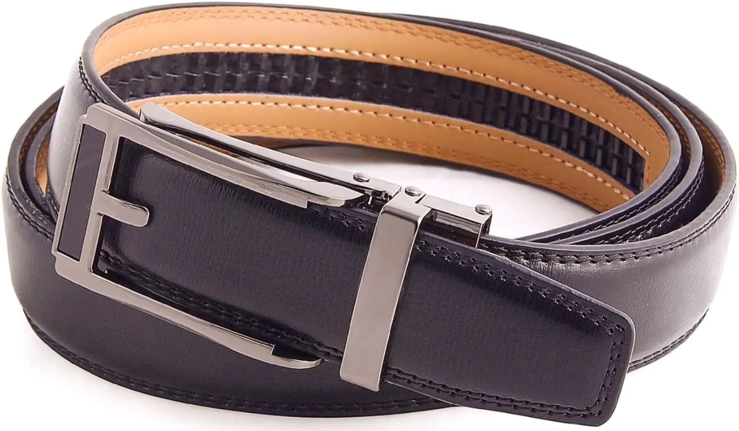 Marino Avenue Mens Genuine Leather Ratchet Dress Belt with Open Linxx Buckle