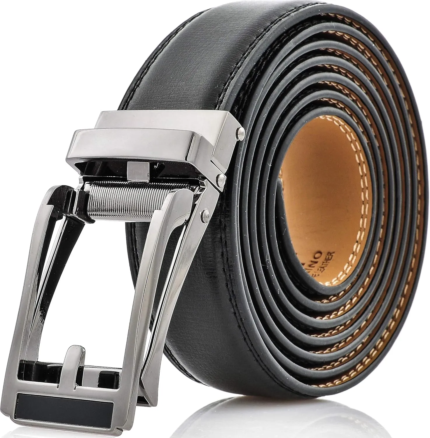 Marino Avenue Mens Genuine Leather Ratchet Dress Belt with Open Linxx Buckle