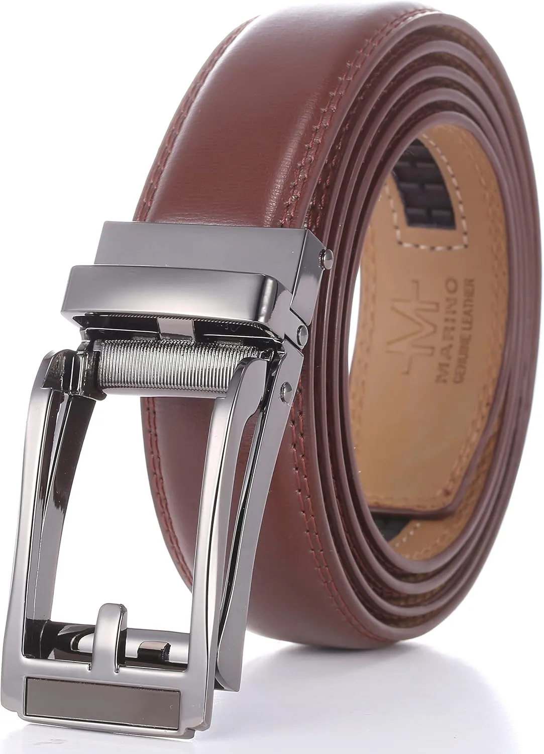 Marino Avenue Mens Genuine Leather Ratchet Dress Belt with Open Linxx Buckle