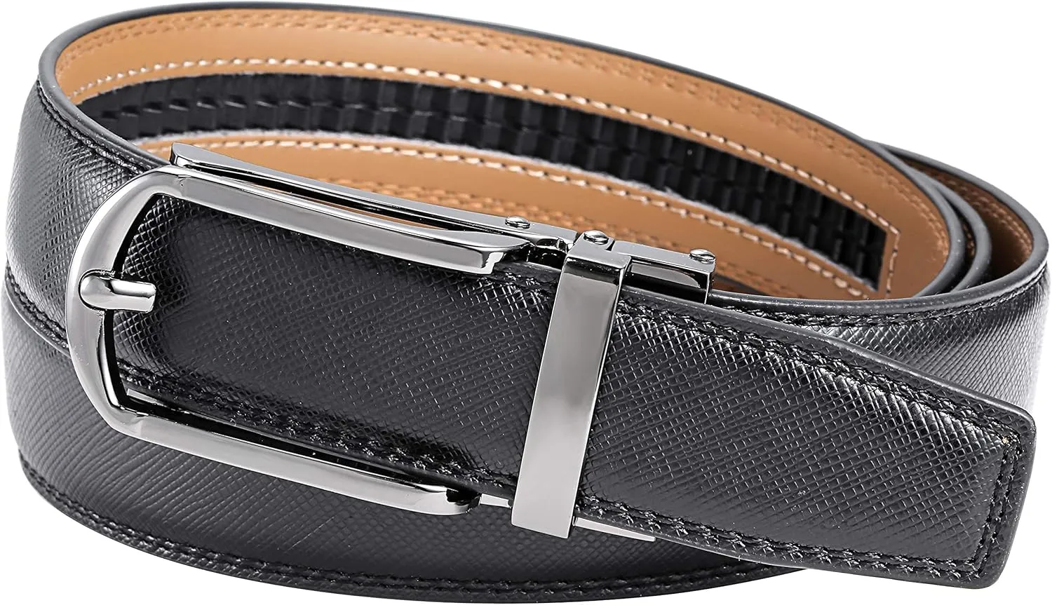 Marino's Mens Genuine Leather Ratchet Dress Belt with Open Linxx Buckle