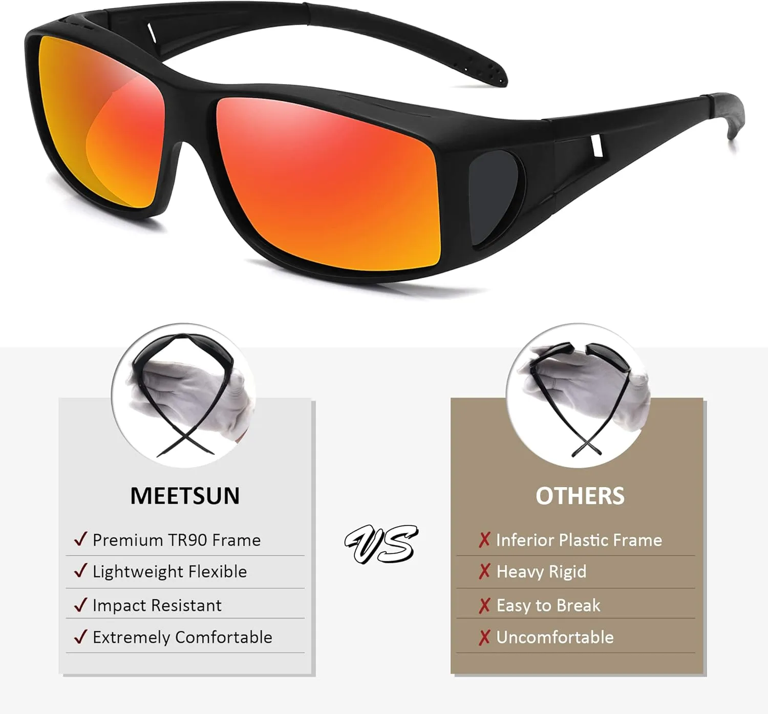 MEETSUN Fit Over Glasses Sunglasses for Men Women,Wrap Around Sunglasses Polarized UV400 Protection