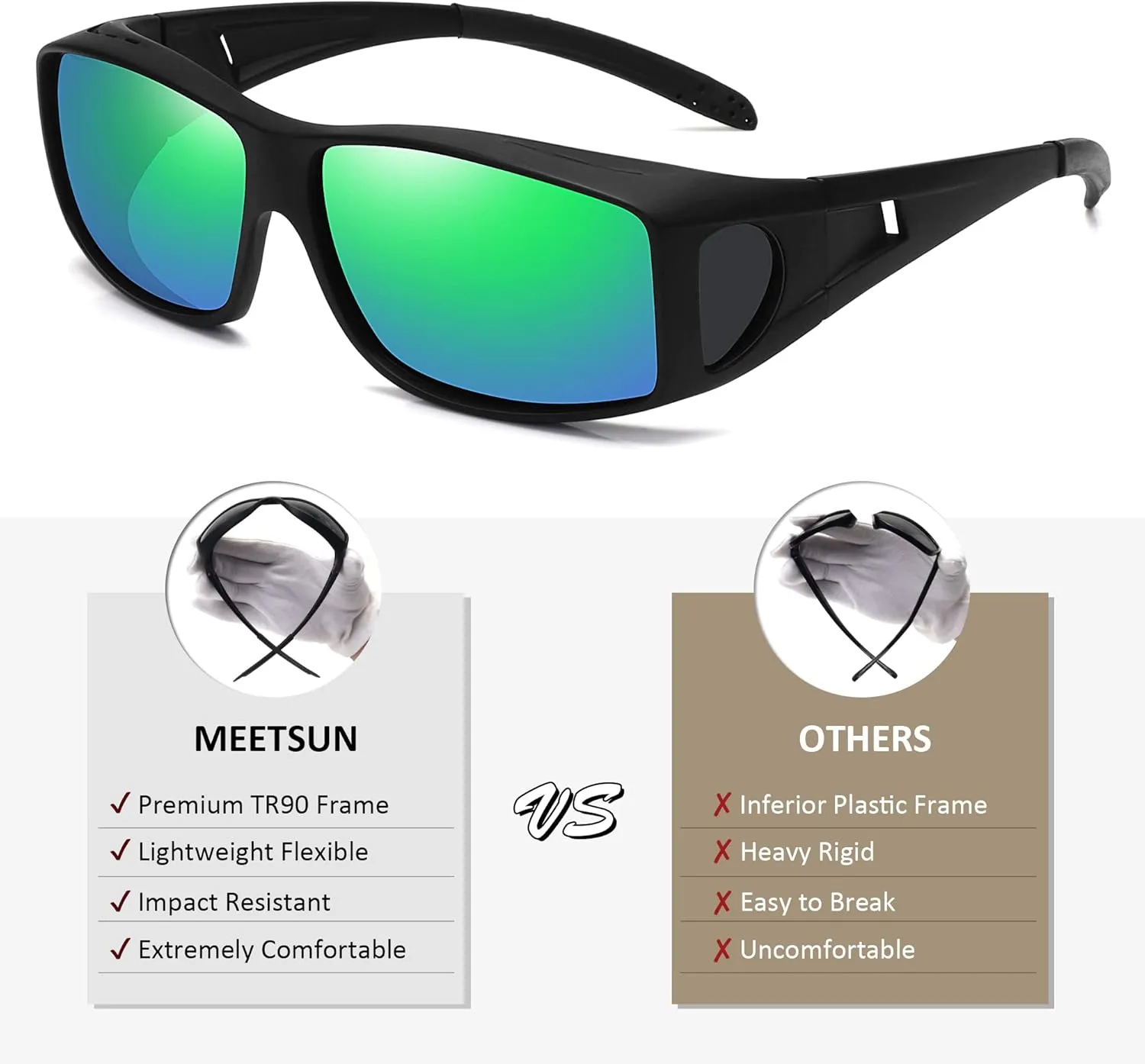 MEETSUN Fit Over Glasses Sunglasses for Men Women,Wrap Around Sunglasses Polarized UV400 Protection