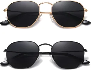 MEETSUN Polarized Hexagon Sunglasses for Women Men Polygon Square Sun Glasses UV400 Protection Metal Frame