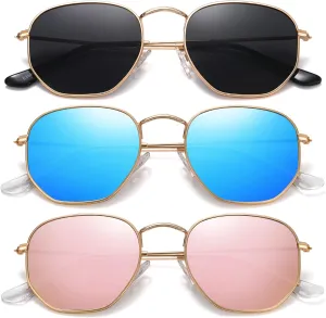 MEETSUN Polarized Hexagon Sunglasses for Women Men Polygon Square Sun Glasses UV400 Protection Metal Frame