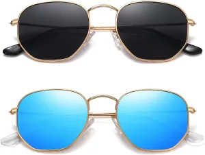 MEETSUN Polarized Hexagon Sunglasses for Women Men Polygon Square Sun Glasses UV400 Protection Metal Frame