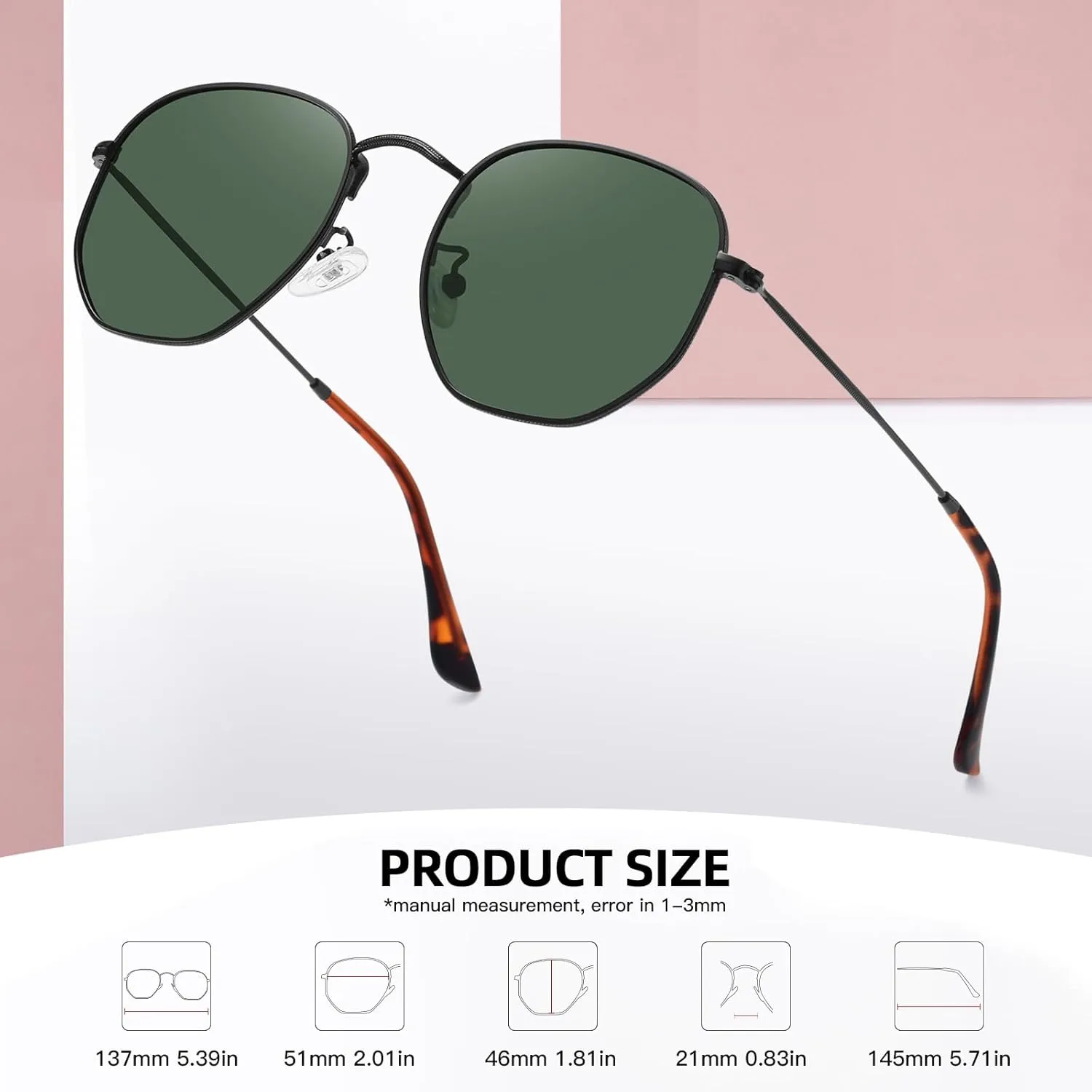 MEETSUN Polarized Hexagon Sunglasses for Women Men Polygon Square Sun Glasses UV400 Protection Metal Frame
