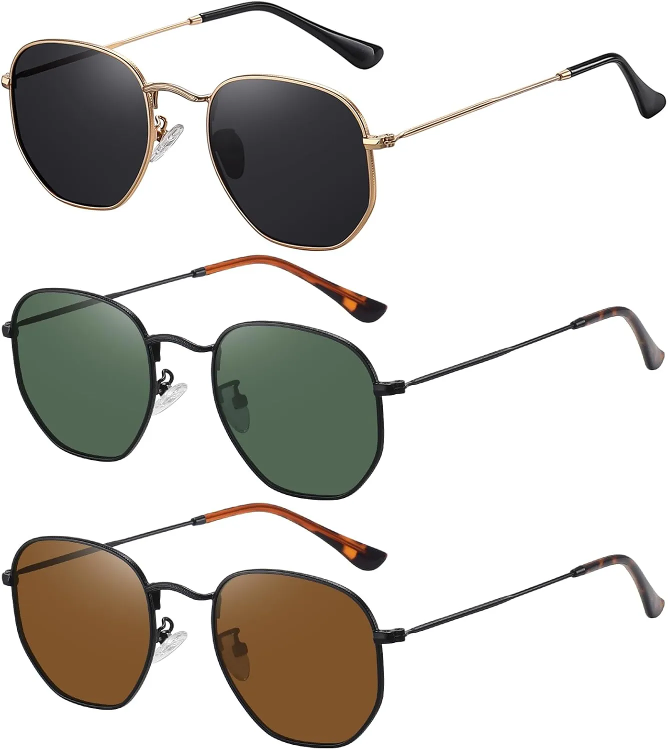 MEETSUN Polarized Hexagon Sunglasses for Women Men Polygon Square Sun Glasses UV400 Protection Metal Frame