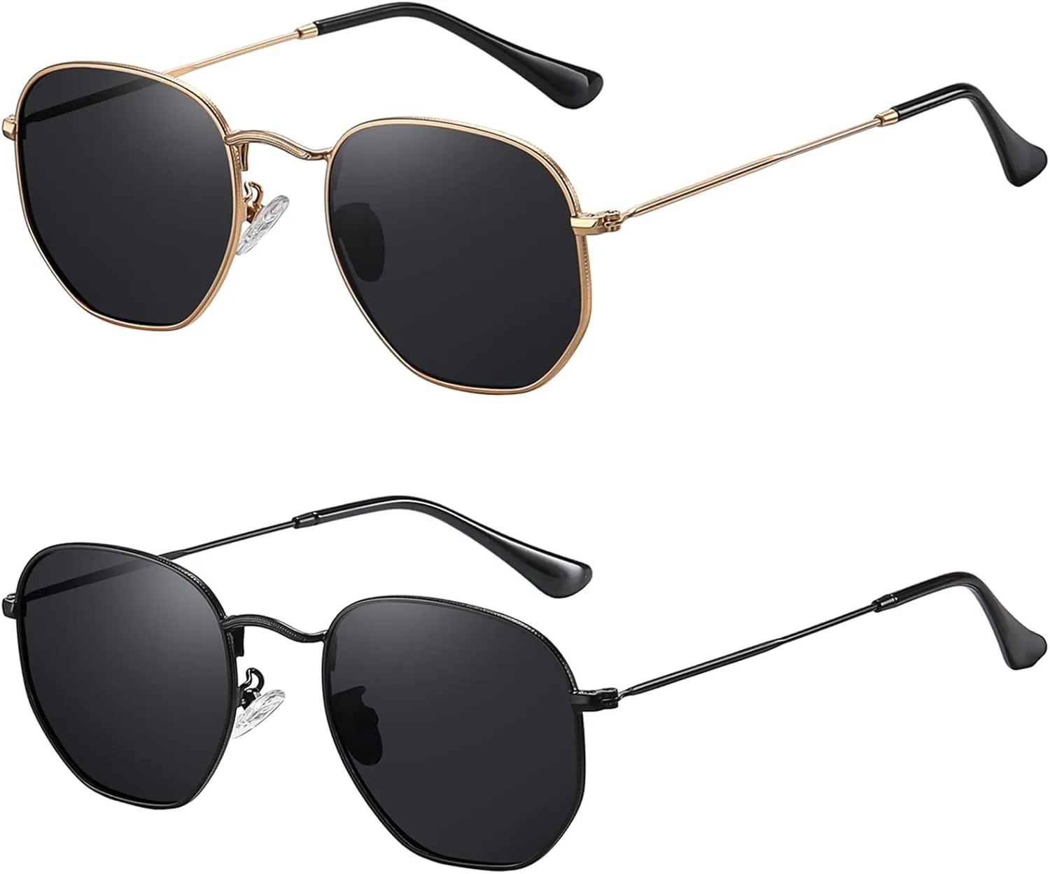 MEETSUN Polarized Hexagon Sunglasses for Women Men Polygon Square Sun Glasses UV400 Protection Metal Frame