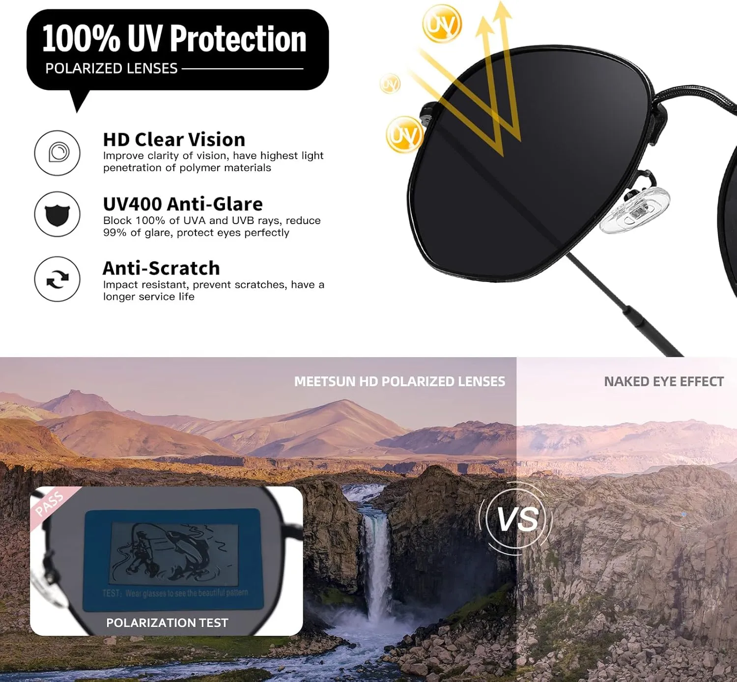 MEETSUN Polarized Hexagon Sunglasses for Women Men Polygon Square Sun Glasses UV400 Protection Metal Frame