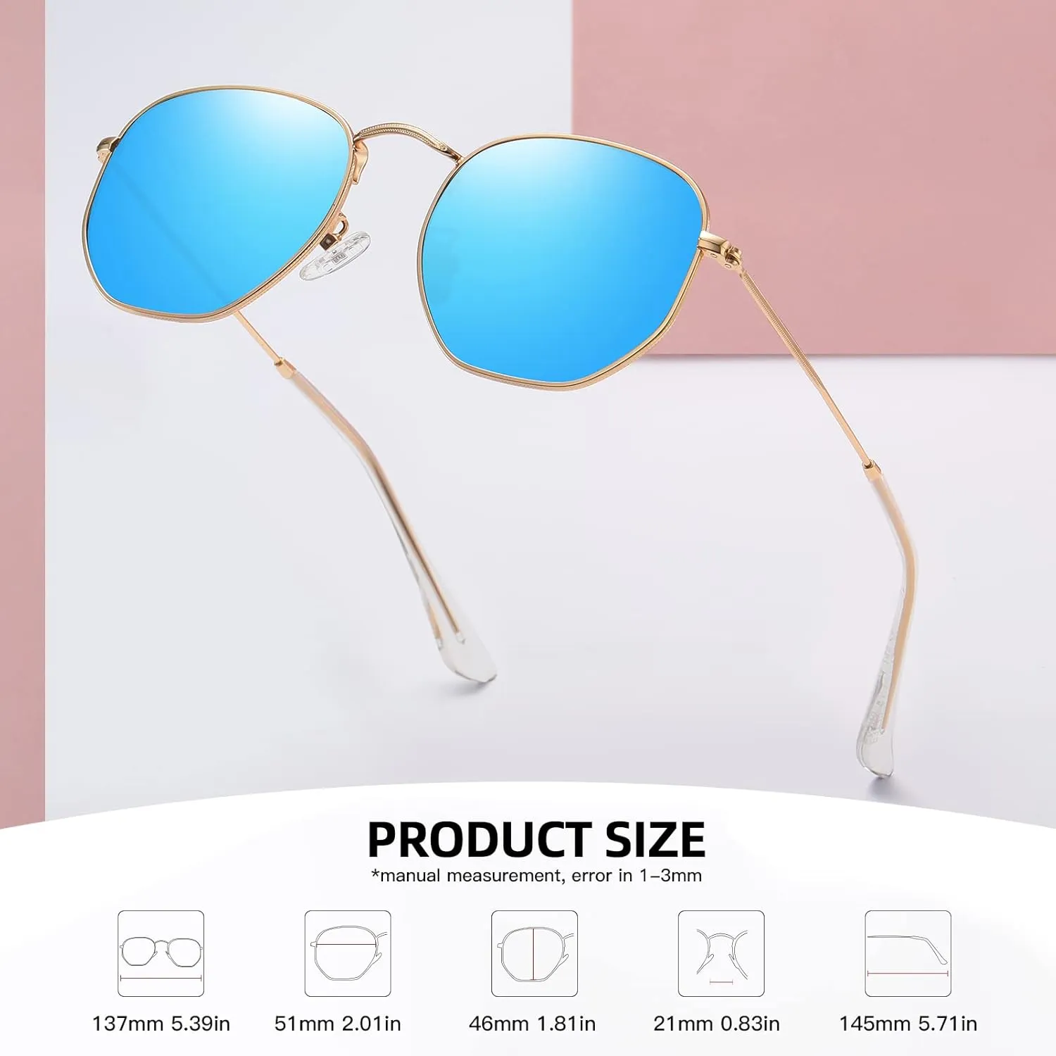 MEETSUN Polarized Hexagon Sunglasses for Women Men Polygon Square Sun Glasses UV400 Protection Metal Frame