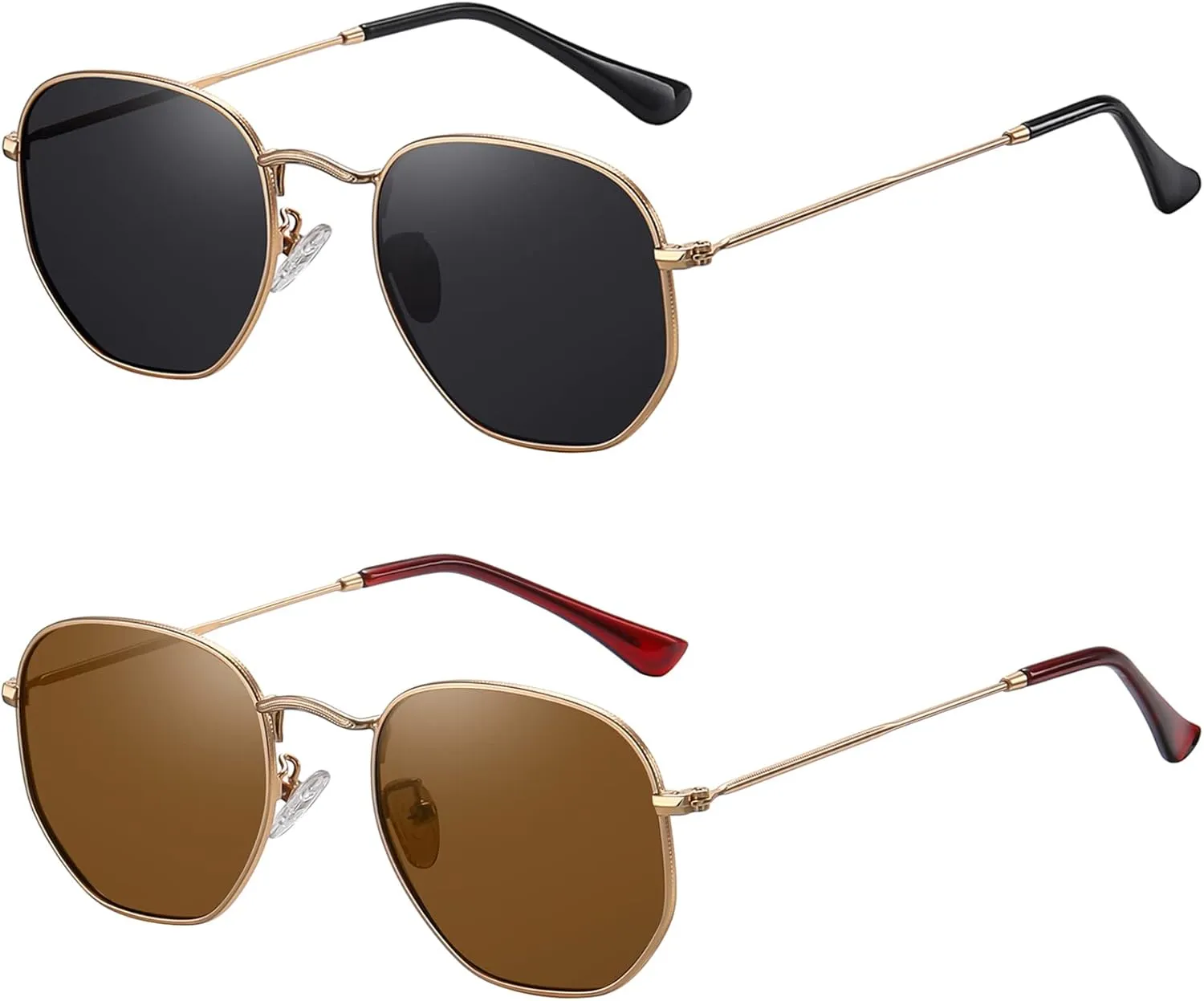 MEETSUN Polarized Hexagon Sunglasses for Women Men Polygon Square Sun Glasses UV400 Protection Metal Frame