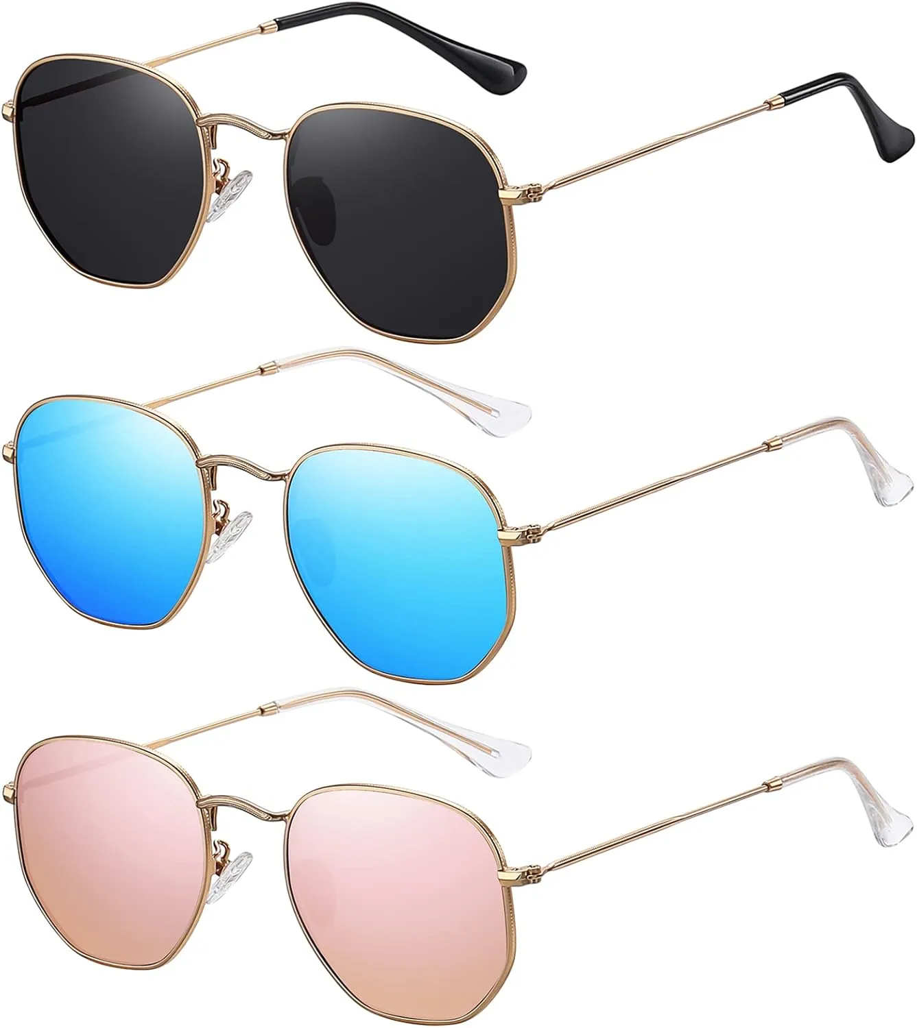 MEETSUN Polarized Hexagon Sunglasses for Women Men Polygon Square Sun Glasses UV400 Protection Metal Frame