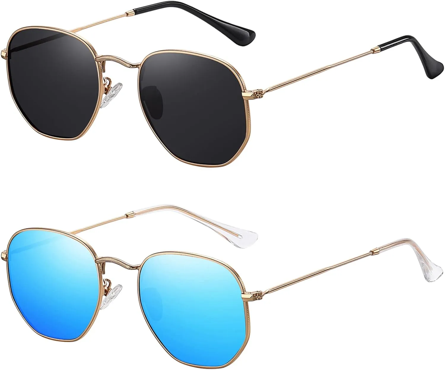 MEETSUN Polarized Hexagon Sunglasses for Women Men Polygon Square Sun Glasses UV400 Protection Metal Frame