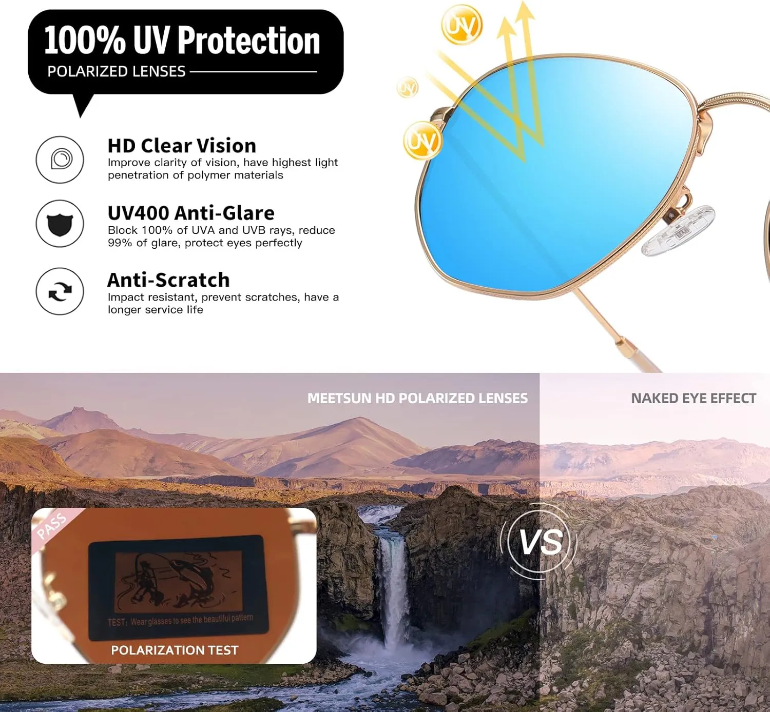 MEETSUN Polarized Hexagon Sunglasses for Women Men Polygon Square Sun Glasses UV400 Protection Metal Frame