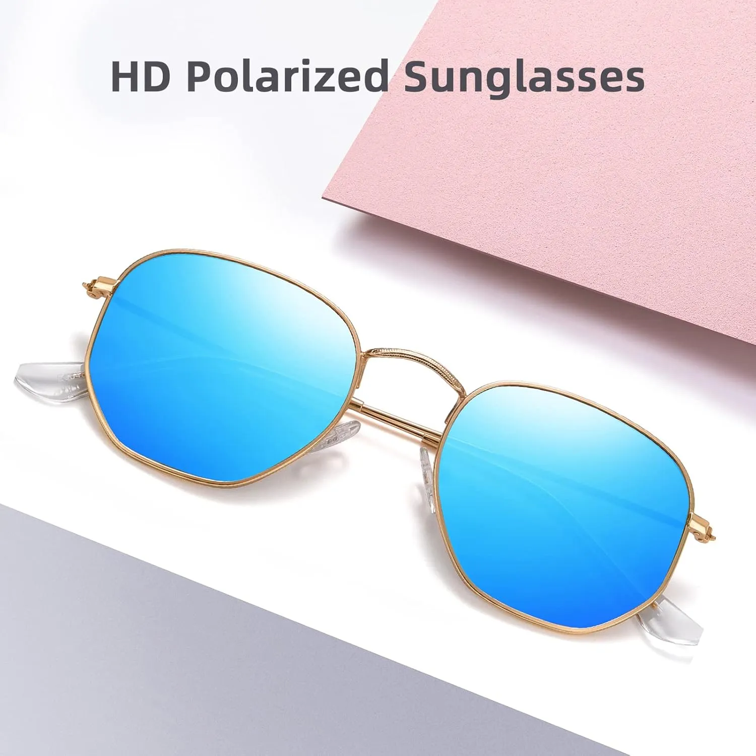 MEETSUN Polarized Hexagon Sunglasses for Women Men Polygon Square Sun Glasses UV400 Protection Metal Frame