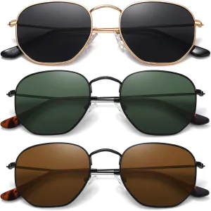 MEETSUN Polarized Hexagon Sunglasses for Women Men Polygon Square Sun Glasses UV400 Protection Metal Frame