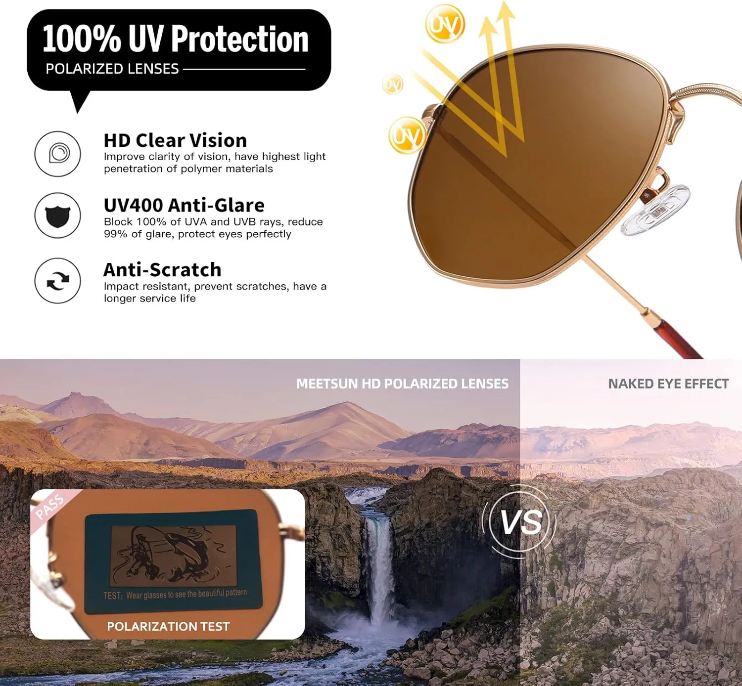 MEETSUN Polarized Hexagon Sunglasses for Women Men Polygon Square Sun Glasses UV400 Protection Metal Frame