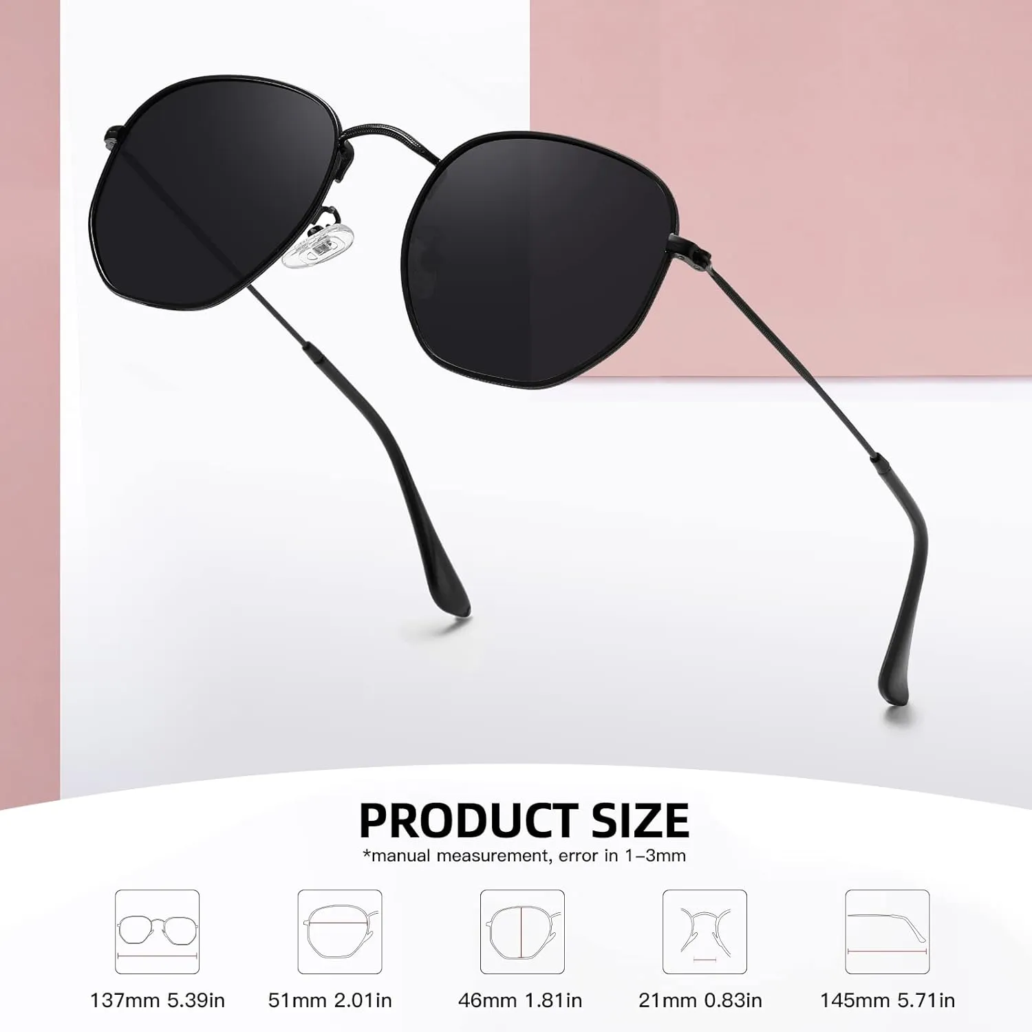 MEETSUN Polarized Hexagon Sunglasses for Women Men Polygon Square Sun Glasses UV400 Protection Metal Frame