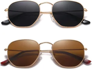 MEETSUN Polarized Hexagon Sunglasses for Women Men Polygon Square Sun Glasses UV400 Protection Metal Frame