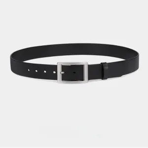 Men Black Belts with Eyelets Silver Metal Buckle Premium Genuine Leather Fashion (black,110CM)