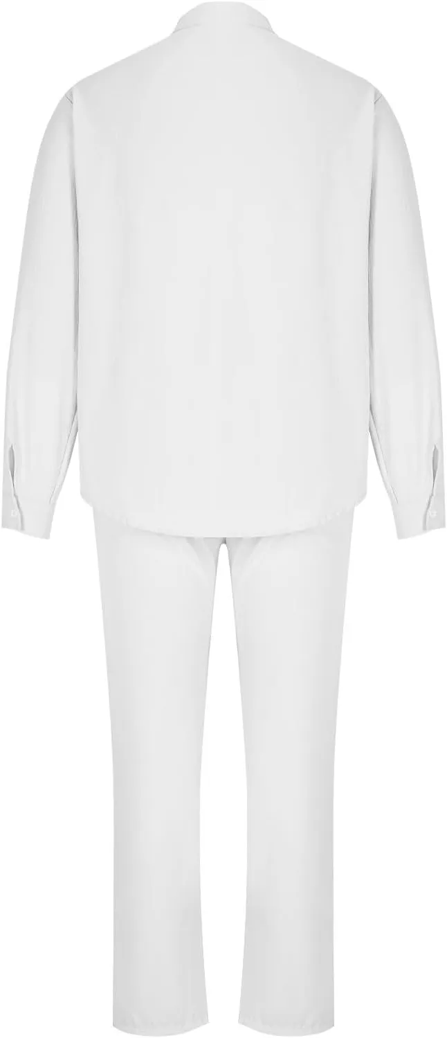 Men Cotton Linen Set Plus Size Long Sleeve Button Shirts Pants 2PC Suit Blouse Top Wide Leg Trouser Summer Outfits