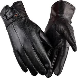 Men Genuine Leather Gloves, Winter Driving Gloves Touch Screen Warm Fur Lined Classic Dress Sheepskin Hand-Stitched