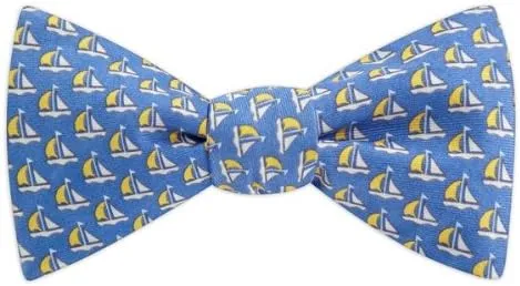 Men's 100% Silk Nautical Sailboat Sailing Freestyle Self Tie Bow Tie Bowtie Neckwear