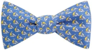 Men's 100% Silk Nautical Sailboat Sailing Freestyle Self Tie Bow Tie Bowtie Neckwear