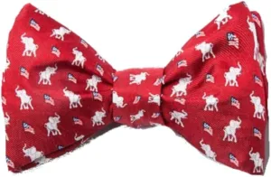 Men's 100% Silk Red Republican Elephant with American Flag Butterfly Self Tie Bow Tie