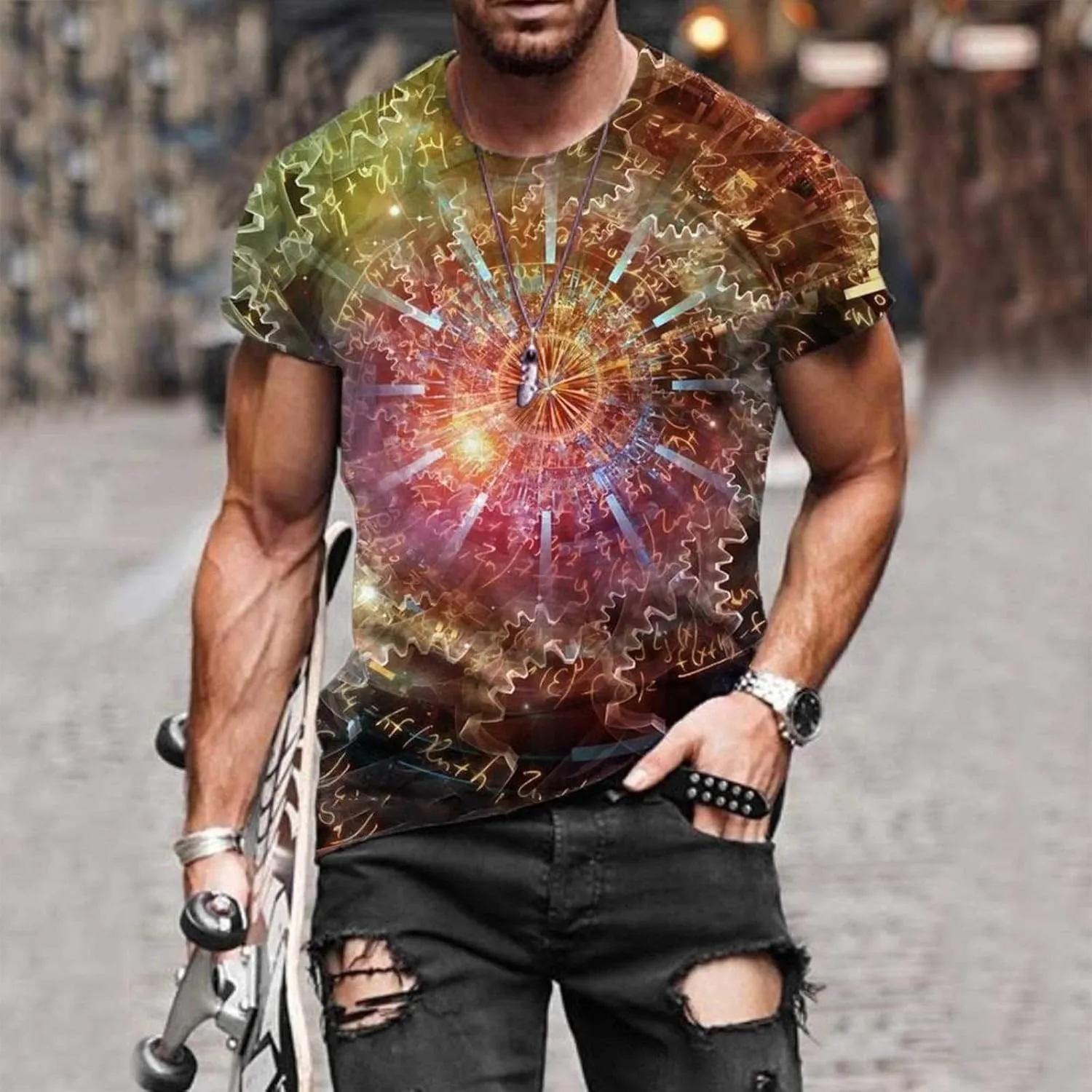 Mens 3D Printed T-Shirt Aloha Hipster Hip Hop Pullover Tees Workout Colour Block Gym Muscle Top Vintage Blouse