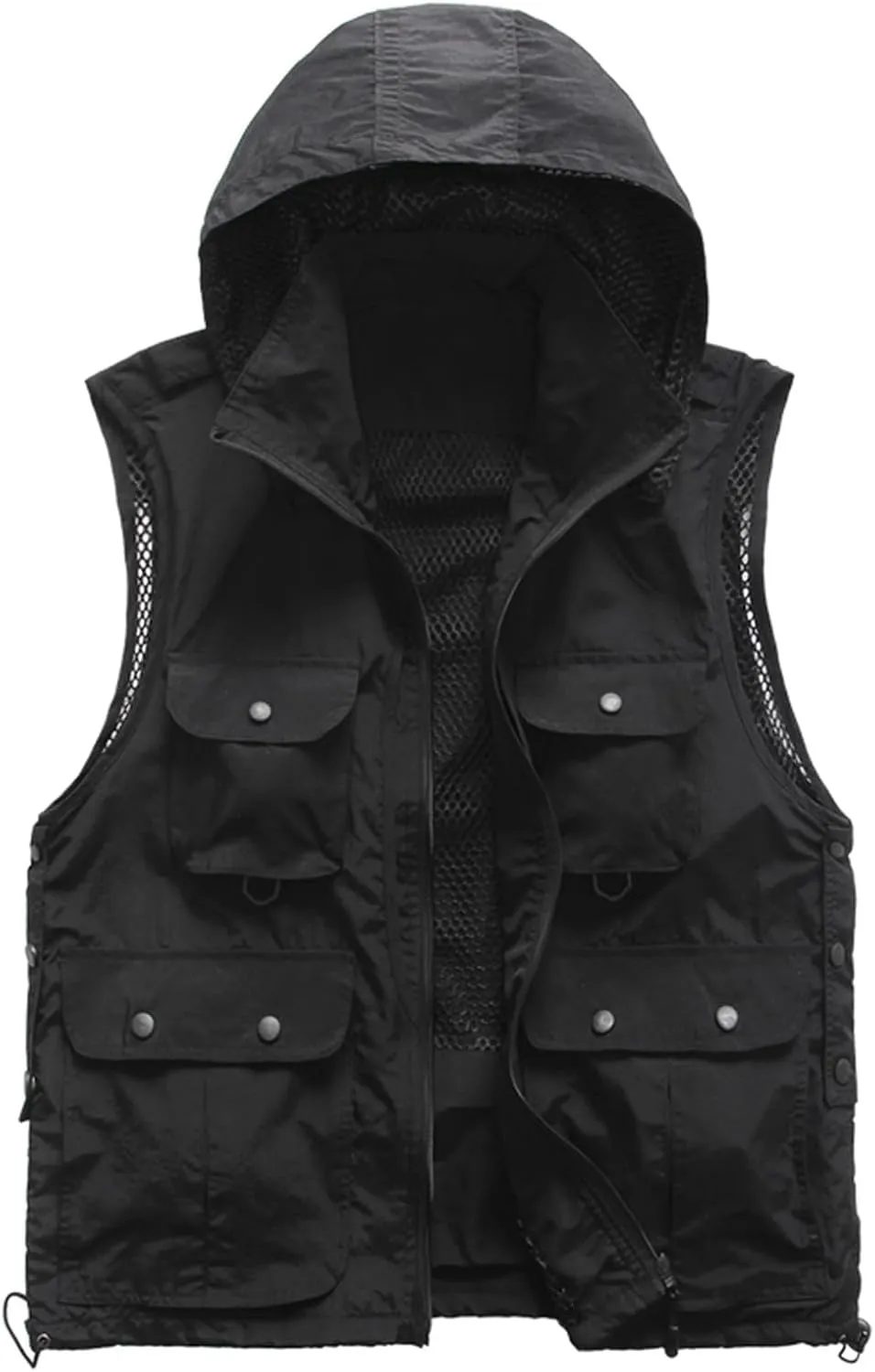 Men's Fishing Vests Outdoor Work Quick-Dry Hunting Zip Reversible Travel Hooded Vest Jackets with Multi Pockets