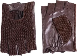 Men's Genuine Leather Unlined Retro Snap-Fastener Fingerless Semi-Finger Tactical Driving Riding Punk Rock Short Gloves Dark Brown L